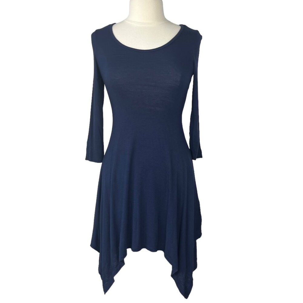 Bailey Blue Dress Medium‎ Blue Scoop Neck Kerchief Hem